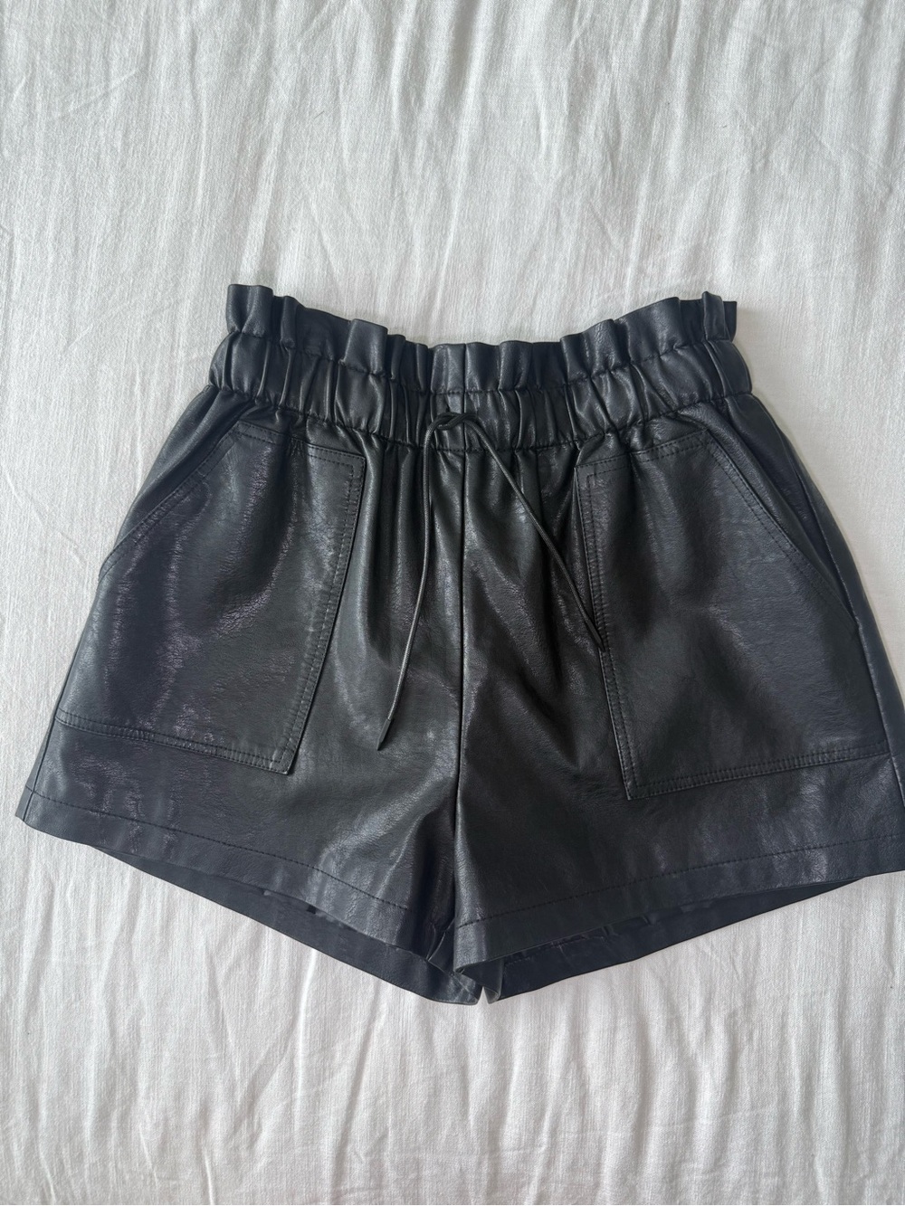 Amazon Black High-Waist Faux Leather Paperbag Shorts